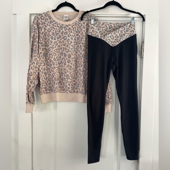 Pink Leopard Print Sweatshirt and Legging Set - S - Picture 1 of 7